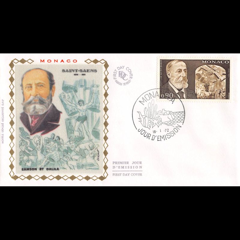 FDC soie - 50e Ann. de la mort de Camille St-Saëns, oblit PJ 18/1/72