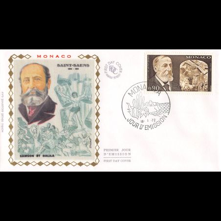 FDC soie - 50e Ann. de la mort de Camille St-Saëns, oblit PJ 18/1/72