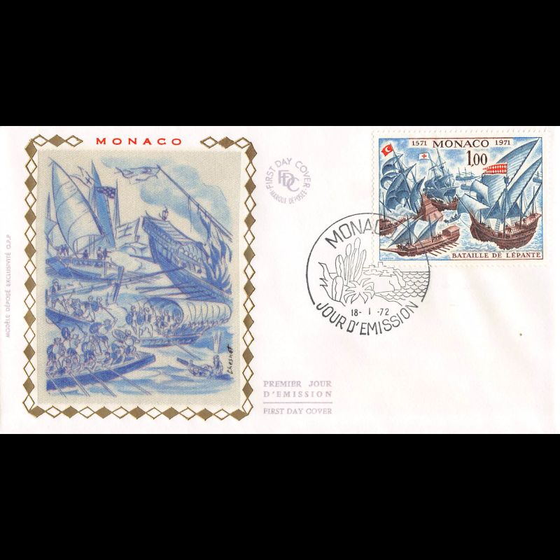 FDC soie - 400e Ann. de la bataille de Lépante, oblit PJ 18/1/72