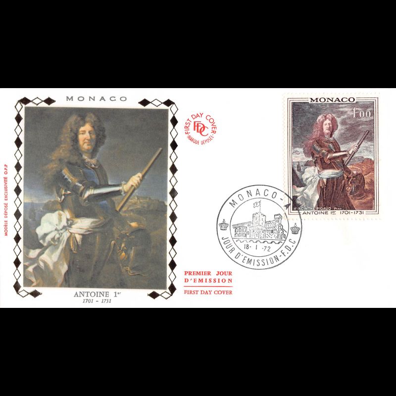 FDC soie - Tableau - Antoine 1er, oblit PJ 18/1/72