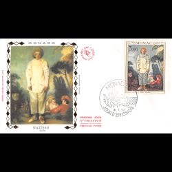 FDC soie - 250e Ann. de la mort de Watteau, oblit PJ 18/1/72