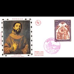 FDC soie - Croix-Rouge 72 - Vitrail de St-François d'Assise, oblit PJ 27/4/72