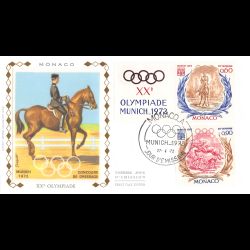 FDC soie - 20e Olympiade à Munich (2 env.), oblit PJ 27/4/72