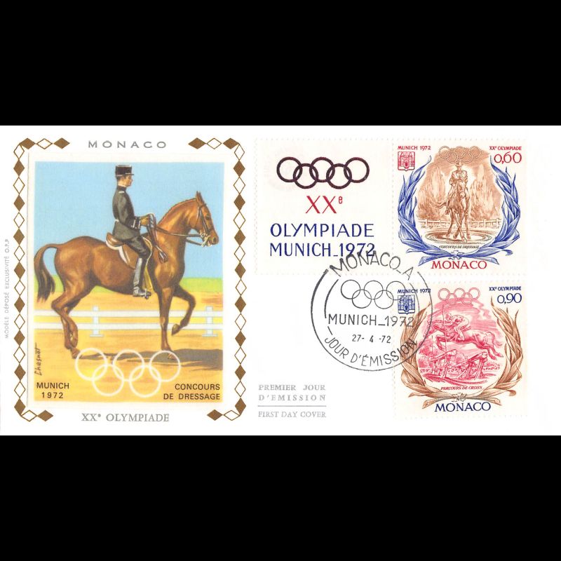 FDC soie - 20e Olympiade à Munich (2 env.), oblit PJ 27/4/72