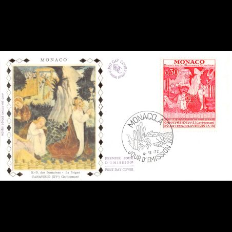 FDC soie - Fresques Chapelle Notre-Dame des Fontaines (5 env.),  4/12/72