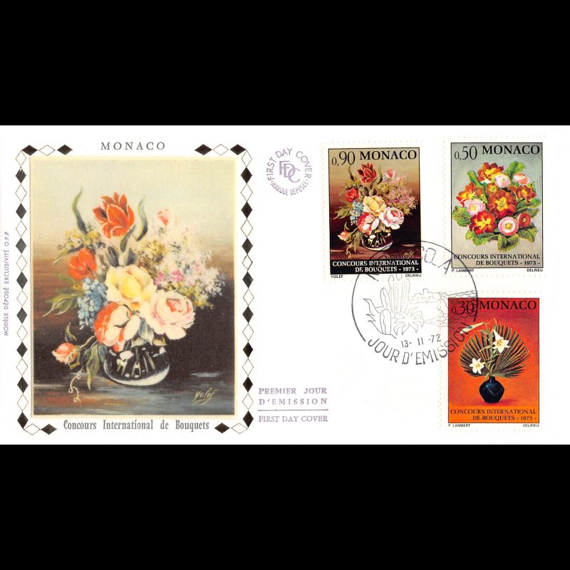 FDC soie - Concours international de Bouquets, oblit PJ 13/11/72