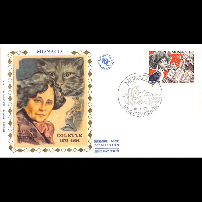 FDC soie - Centenaire de la naissance de Colette, oblit PJ 30/4/73