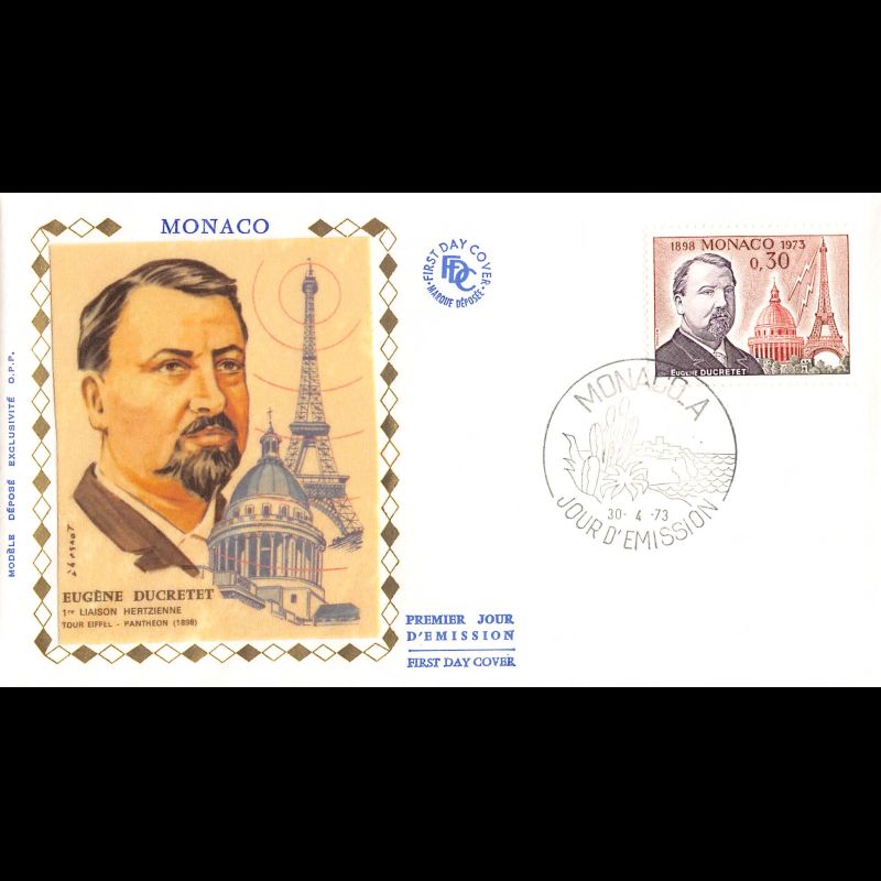 FDC soie - 1ère Liaison hertzienne par H. Ducretet, oblit PJ 30/4/73