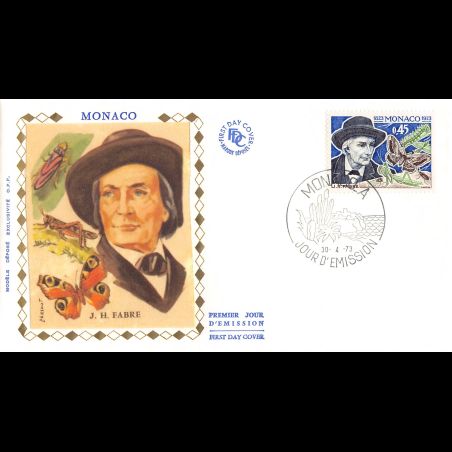 FDC soie - 150e Ann. de la naissance de J.H. Fabre, oblit PJ 30/4/73