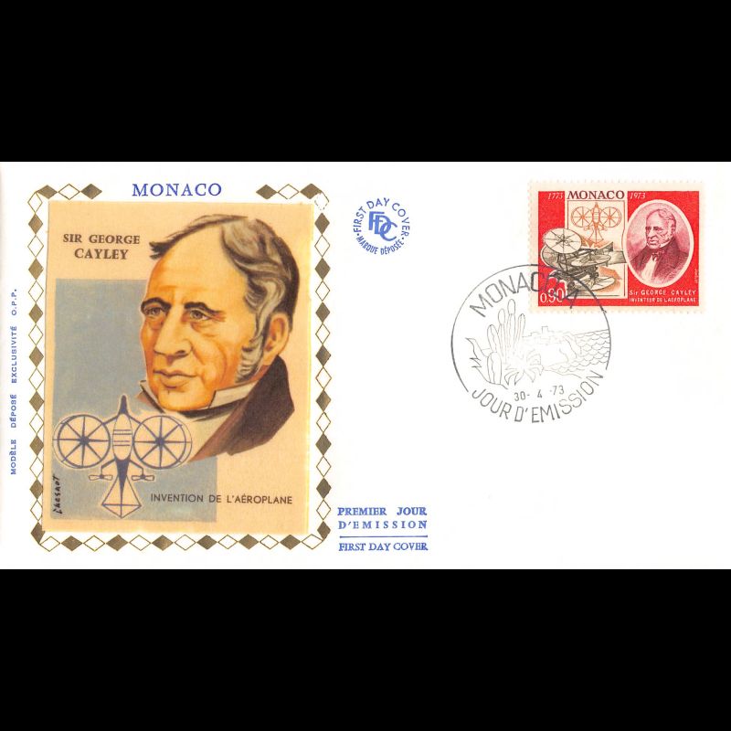 FDC soie - Sir George Cayley, inventeur de l'aéroplane, oblit PJ 30/4/73