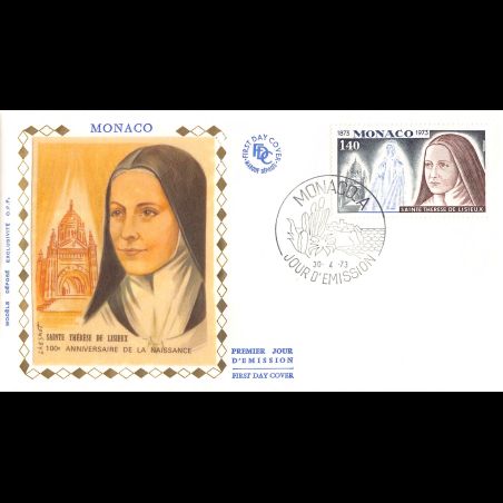FDC soie - Centenaire de la naissance de Ste-Thérèse, oblit PJ 30/4/73