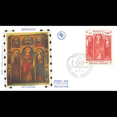FDC soie - 25e Ann. de la Croix-Rouge Monégasque, oblit PJ 30/4/73