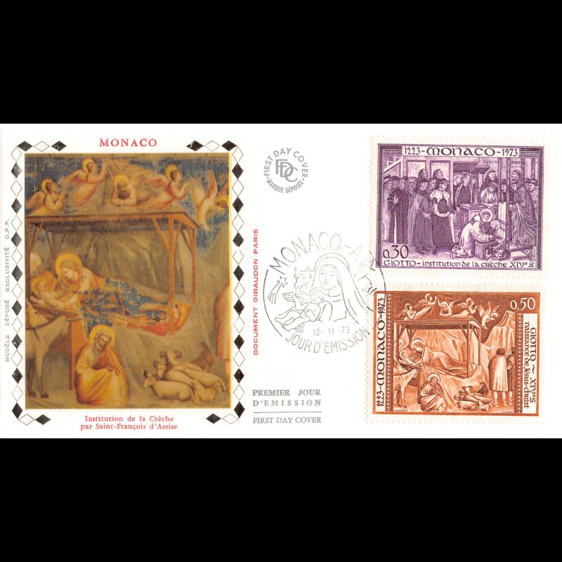 FDC soie - Les crèches de Noël (4 env), oblit PJ 12/11/73