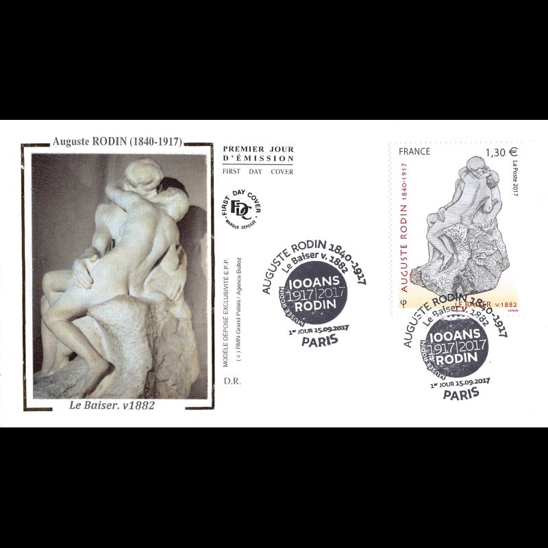 FDC soie - Tableau Auguste Rodin, le baiser - 15/9/2017 Paris