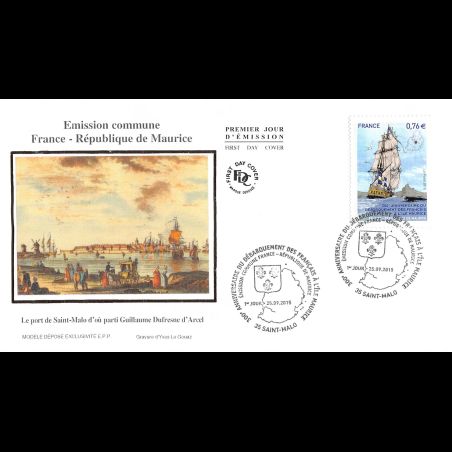 FDC soie - France République de Maurice - 25/9/2015 Saint-Malo