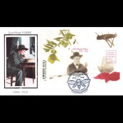 FDC soie - Jean Henri Fabre, entomologiste - oblit 2/10/15 Saint Léons