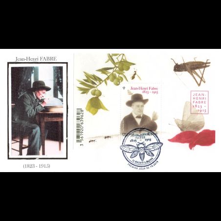 FDC soie - Jean Henri Fabre, entomologiste - oblit 2/10/15 Saint Léons