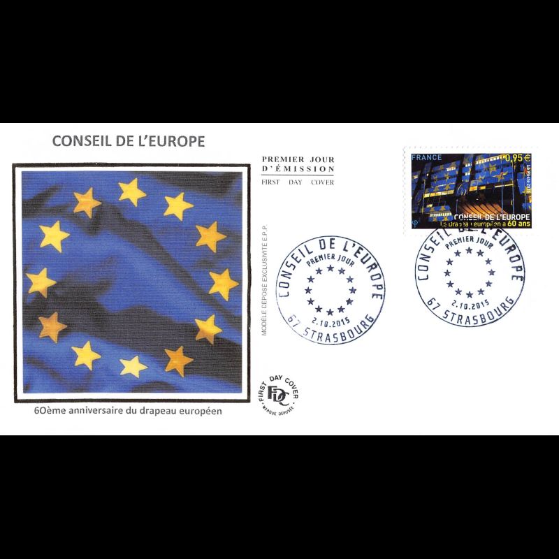 FDC soie - Conseil de l'europe, 60é anniv drapeau européen - 2/10/2015 Strasbourg