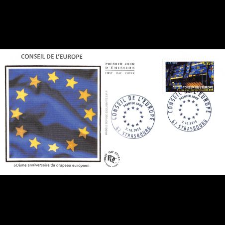 FDC soie - Conseil de l'europe, 60é anniv drapeau européen - 2/10/2015 Strasbourg