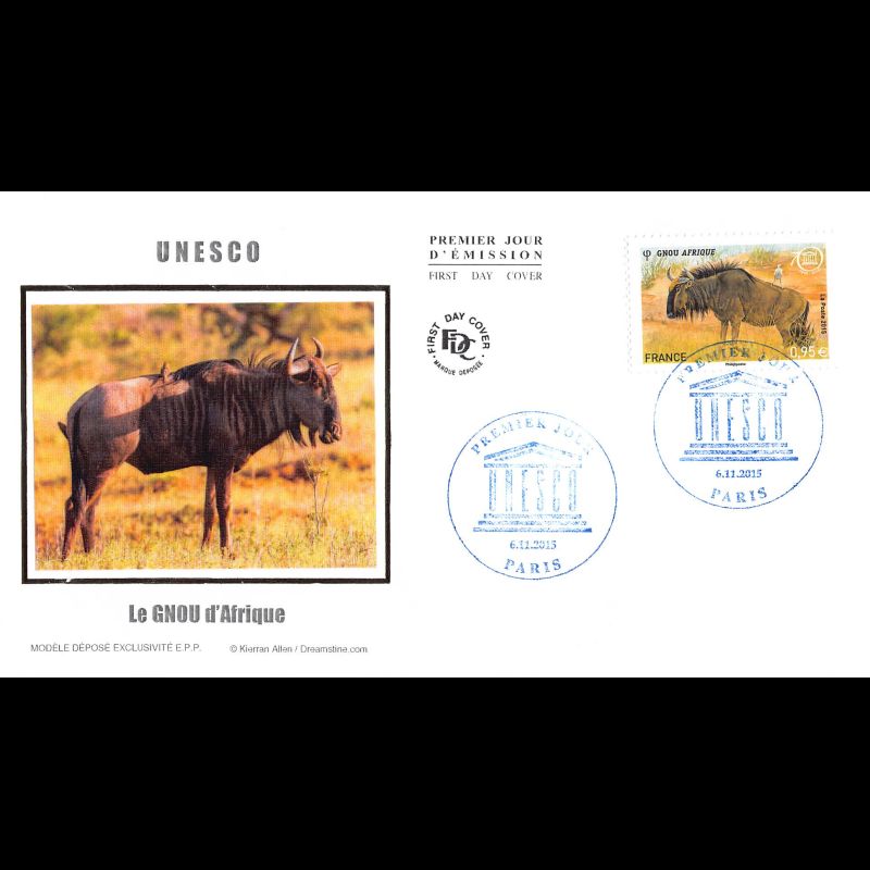 FDC soie - UNESCO - Gnou d'Afrique - oblit 6/11/15 Paris