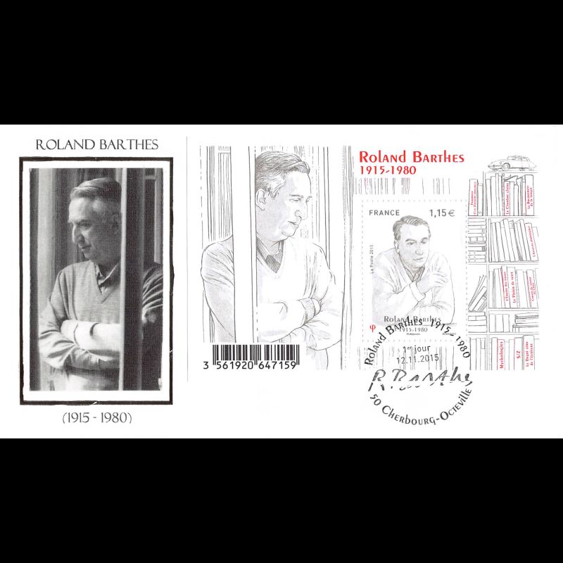 FDC soie - Roland Barthes - oblit Cherbourg Octeville