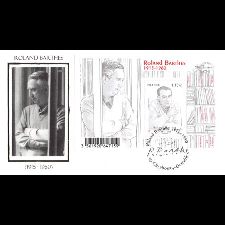 FDC soie - Roland Barthes - oblit Cherbourg Octeville