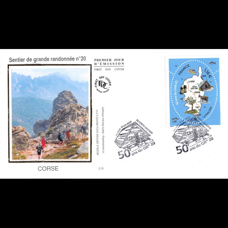 FDC soie - 50 ans du Sentier GR 20 - 26/6/2020 Porto Vecchio