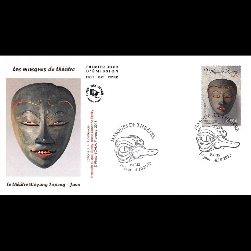 FDC - Masques de théâtre, Wayang Topeng Java, oblit 4/10/2013 Paris