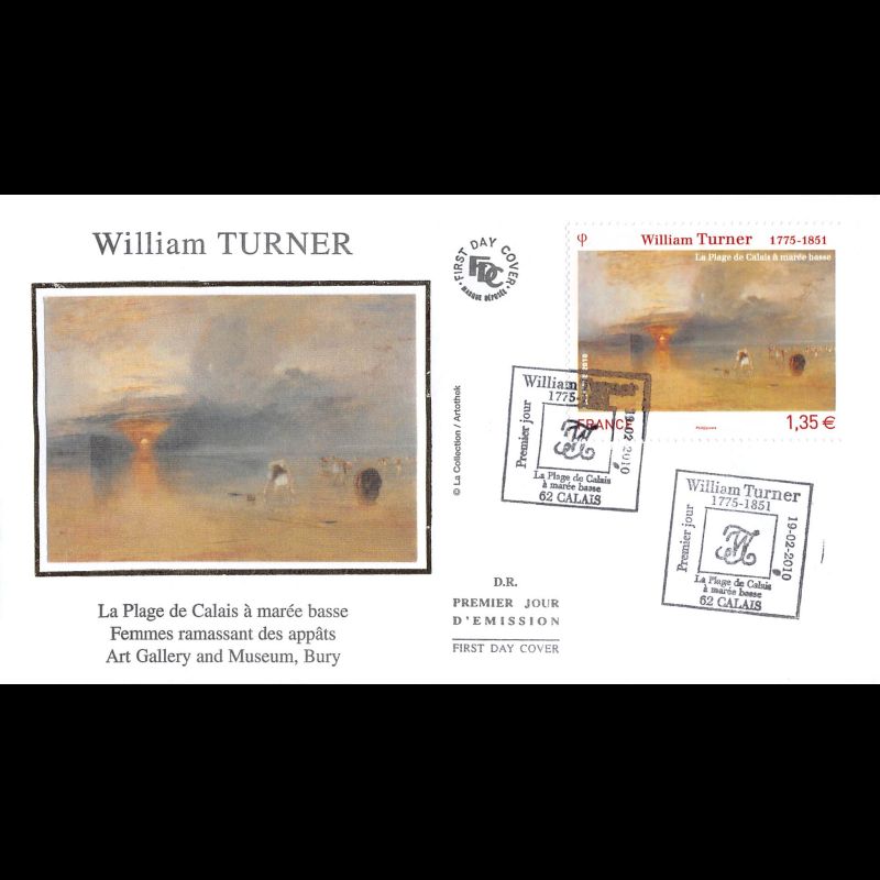 FDC soie - Tableau William Turner - oblit 19/2/2010 Calais
