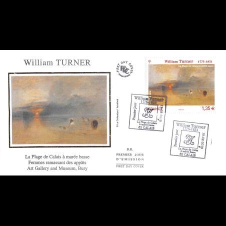 FDC soie - Tableau William Turner - oblit 19/2/2010 Calais