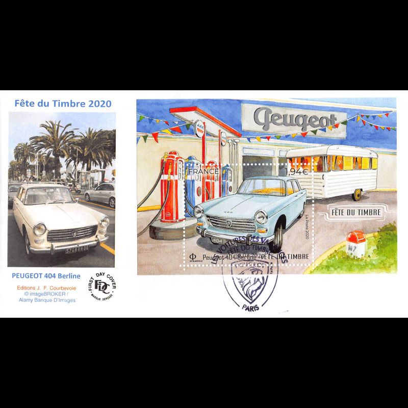 FDC JF - Bloc fête du timbre. Peugeot 404 Berline - 28/3/2020 Paris