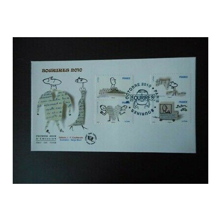 FDC - Sourires - 12 TP autocollants, 3 enveloppes, oblit 8/10/2010 Paris