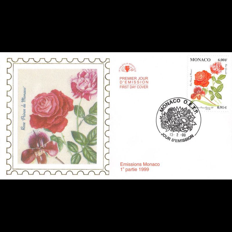 CEF soie - Rose Jubilé, oblit 14/2/99