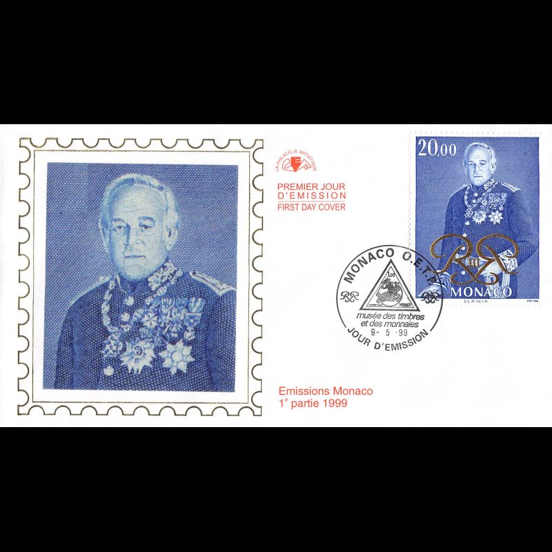 CEF soie - 50 ans de règne de SAS le Prince Rainier III, oblit 9/5/99