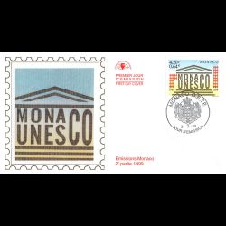 CEF soie - 50e Ann. Monaco et UNESCO, oblit 2/7/99
