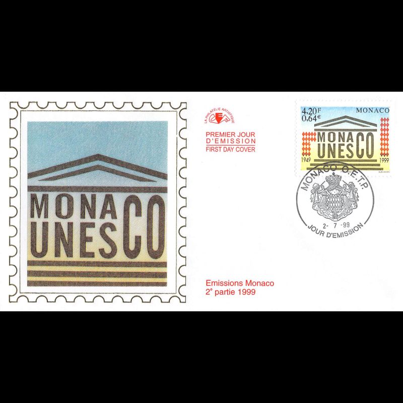 CEF soie - 50e Ann. Monaco et UNESCO, oblit 2/7/99