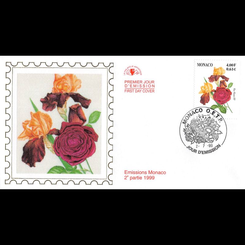 CEF soie - Rose et Iris Rainier III, oblit 2/7/99