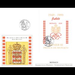 FDC GF LNF - Bloc 50e Ann. Règne Prince Rainier III, oblit 20/11/98