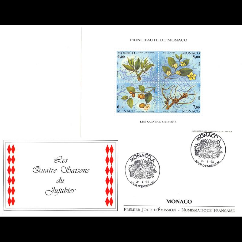 FDC GF LNF - Bloc quatre saisons du jujubier, oblit 3/4/95