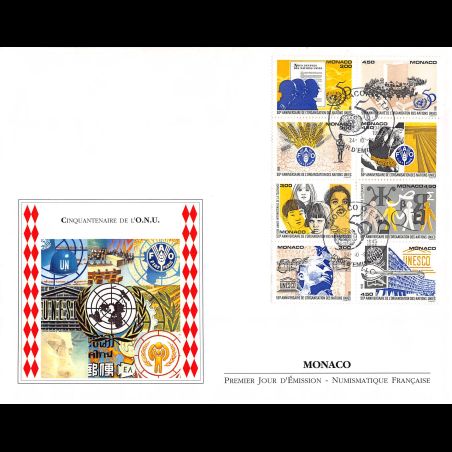 FDC GF LNF - Bloc 50e anniversaire de l'O.N.U., oblit 24/10/95