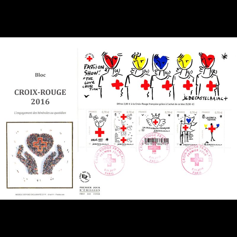 FDC GF soie - Bloc croix rouge 2016, oblit 5/11/2016 Paris