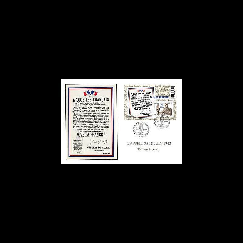 FDC GF soie - Bloc appel du 18 juin 1940 - oblit 18/6/2010 Paris