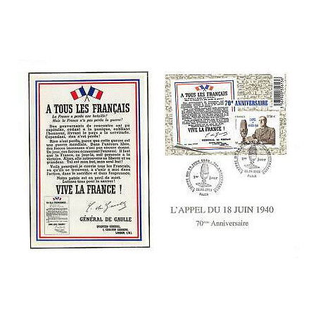 FDC GF soie - Bloc appel du 18 juin 1940 - oblit 18/6/2010 Paris