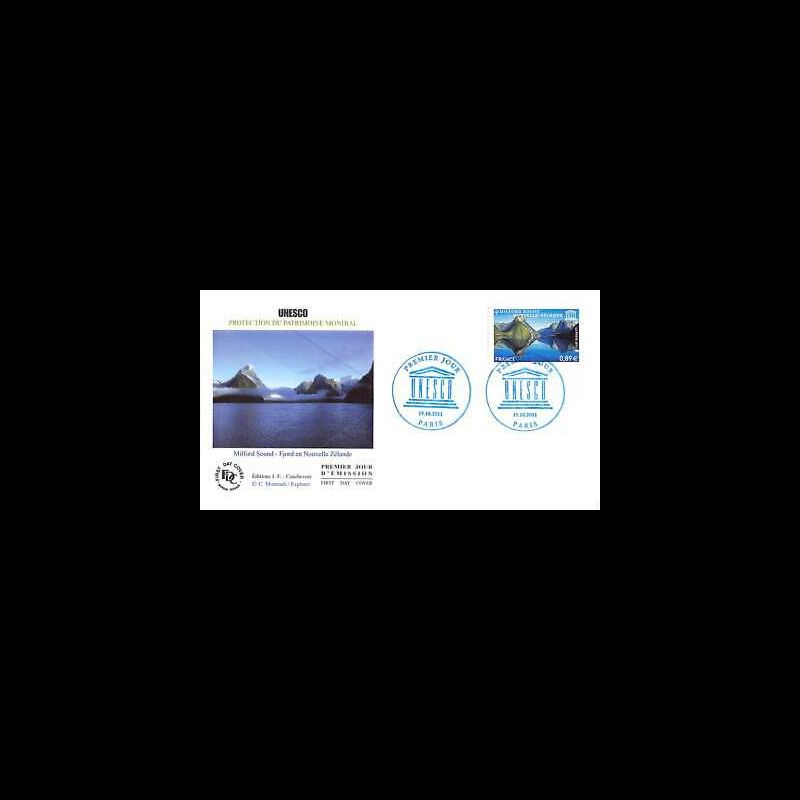 FDC - UNESCO, Milford sound, Nouvelle-Zélande, oblit 19/11/2011 Paris