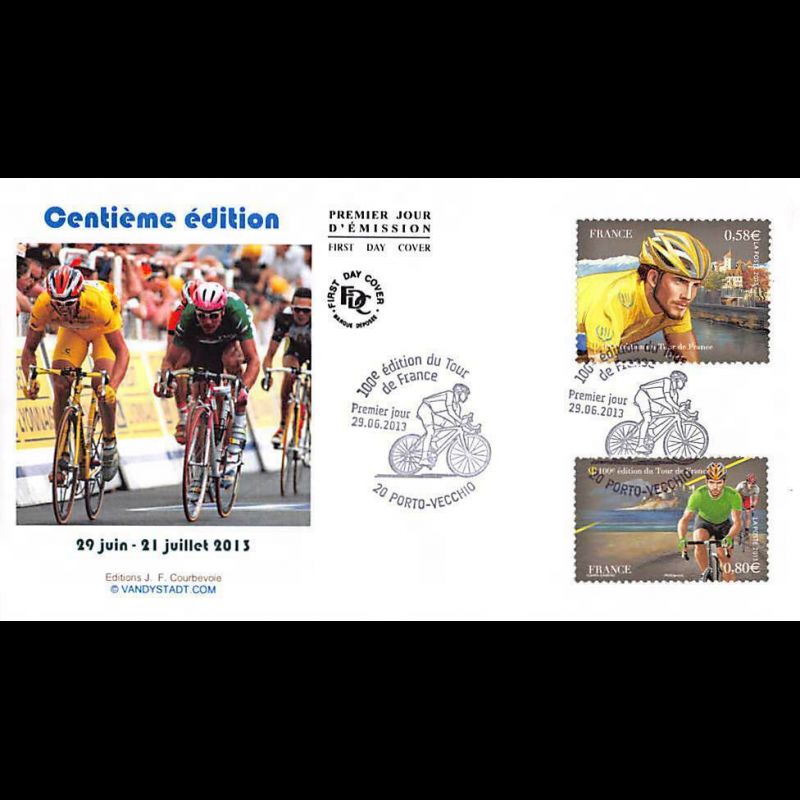 FDC - (3 sur 4) 100e édition du tour de France, oblit 29/6/13 Porto Vecchio