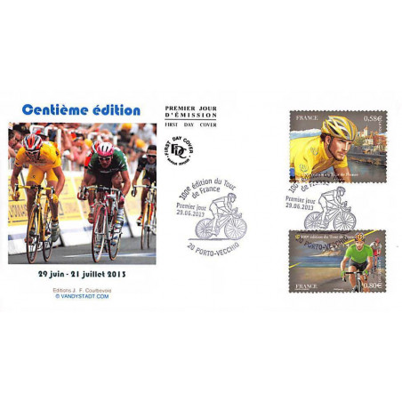 FDC - (3 sur 4) 100e édition du tour de France, oblit 29/6/13 Porto Vecchio