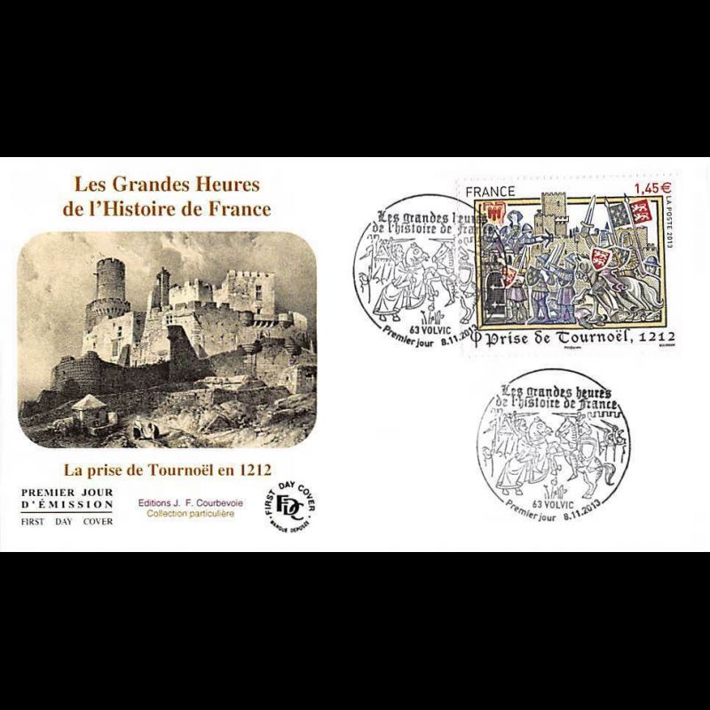 FDC - Histoire de France, la prise de Tournoël en 1212, oblit 8/11/2013 Volvic