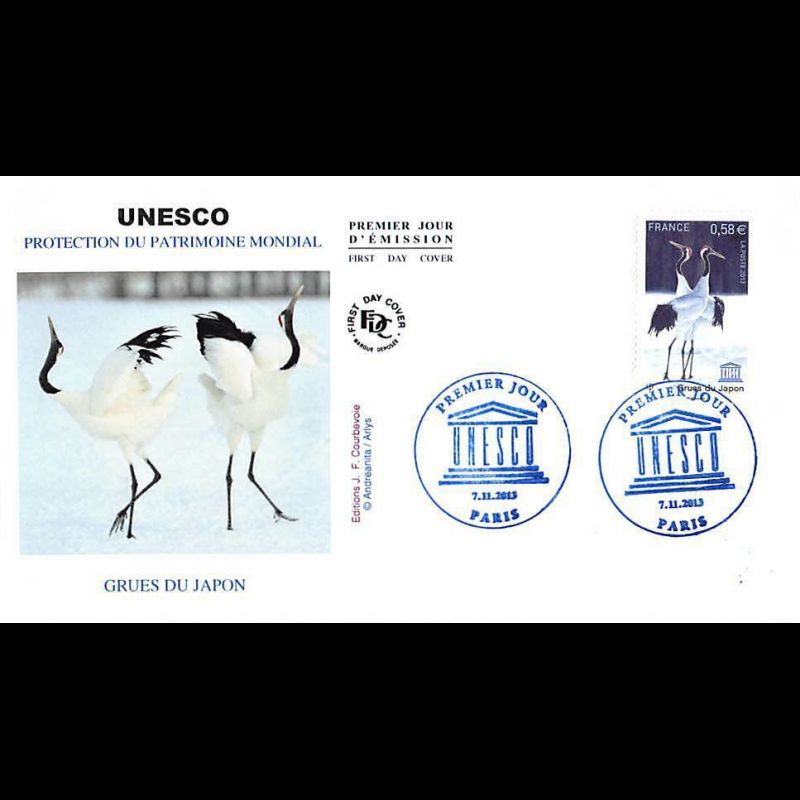 FDC - UNESCO 2013, grues du Japon, oblit 7/11/13 Paris