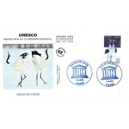 FDC - UNESCO 2013, grues du Japon, oblit 7/11/13 Paris