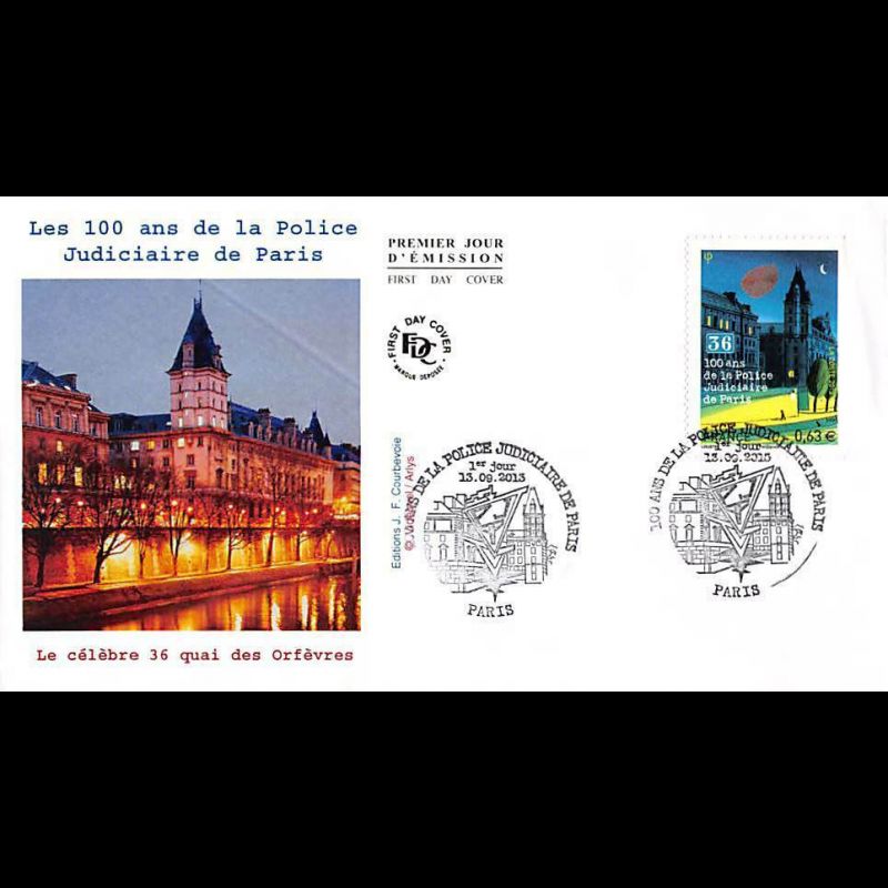 FDC - 100 ans de Police Judiciaire de Paris, oblit 13/9/2013 Paris